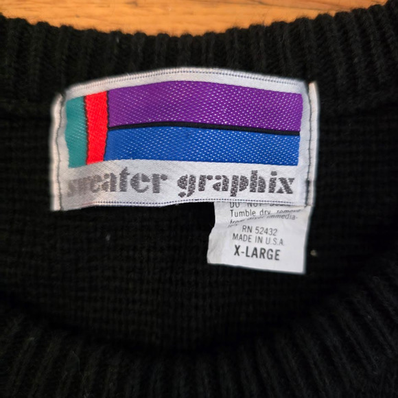 Vintage Sweater Graphix 80s Knit Mens XL Geometric Sweater Long Sleeve Grandpa - Picture 2 of 5